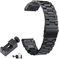TenCloud Watchband for Fenix 5 Band Metal Easy Fit 22mm Business Stainless Steel Bands Compatible with Garmin Fenix 5 Smartwatch(Black Metal)