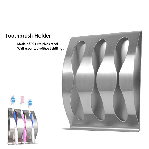 Toothbrush Holder Razor Stand,eBerry® Stainless Steel Adhesive Wall Mounted Tooth Brush Holder Accessories for Bathroom Lavatory Home Storage & Organizer,3 Holes