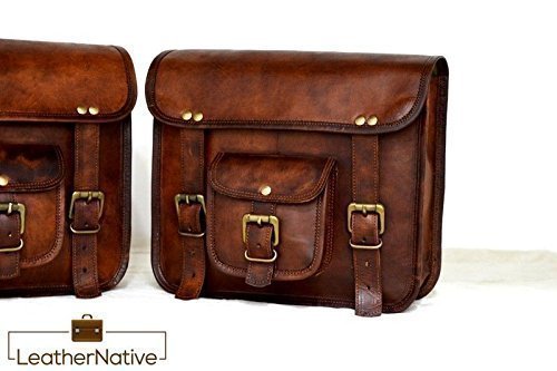 Leather Native 2 X Motorcycle Side Pouch Brown Leather Side Pouch Saddlebags Saddle Panniers ( 2 Bags ) Pre Valentines Day Special Sale! - Thumbnail 2