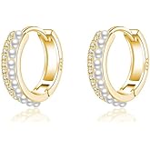 SLUYNZ Sterling Silver Small Pearls Huggie Earrings - Women Teens CZ Pearls Hoop Earrings for Wedding & Bridal Occasions