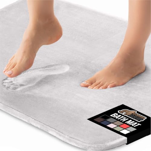 GORILLA GRIP Memory Foam Bath Rugs, Soft Absorbent Velvet Bathroom Mats, Durable Dots on Underside, Machine Washable Bathmat, Carpet Rug Room Decor for Shower Floor, 30x20 Mat, Light Gray