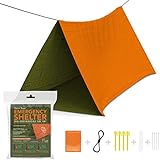 Swiss Safe Emergency Survival Shelter Tent (Reversible Two-Sided Tent) + Paracord, Tent Spikes, Zip-Ties: 100% Waterproof, Ultralight and Extra Large