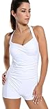 Kathlena Goddess Retro Inspired Boy-Leg One Piece Ruched Monokinis Swimsuit(FBA)