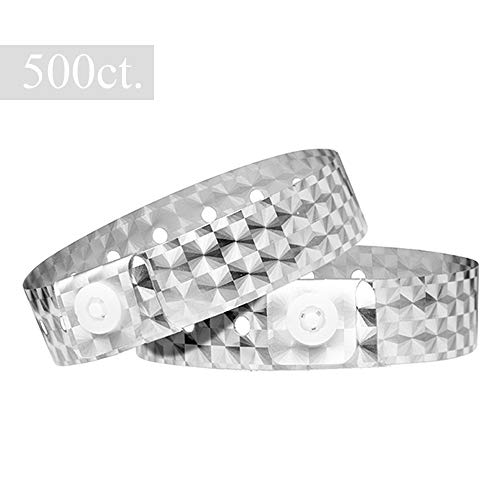 Ouchan Holographic Plastic Party Wristbands Silver- 500 Pack Vinyl Wristbands for Events Club Music Meeting - Thumbnail 5