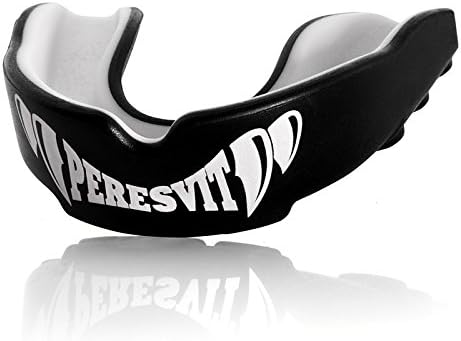 Peresvit Mouth Guard Gel Filled With Case Premium Mouthguard For Football Boxing BJJ MMA Contact Challenge Game And Sports. With Case Double Layer In Black/White Color With Fang.
