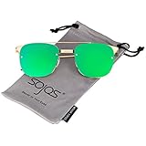 SojoS Vision Fashion Metal Frame Flat Lens Sunglasses UV400 Sun Glasses SJ1043 With Gold Frame/Green Lens