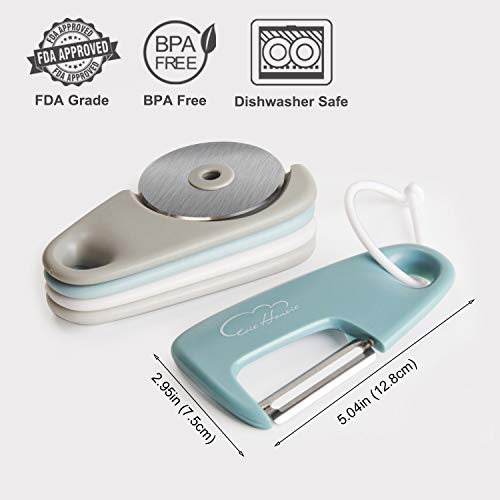Kitchen Gadgets Set 5 Pieces, Space Saving Cooking Tools Cheese Grater, Bottle Opener, Fruit/Vegetable Peeler, Pizza Cutter, Garlic/Ginger Grinder, Stainless Steel Accessories Dishwasher Safe(Blue)