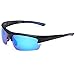 Siren Mens Polarized Sports Sunglasses & Case - Mirror Blue Lens on Black Blue Frame