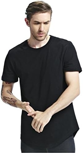 Mens Hipster Hip Hop Basic Longline Curved Hem Crewneck Short Sleeve T-shirt
