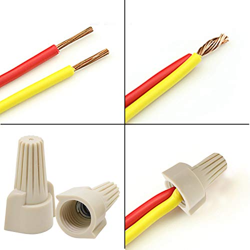 WiMas 50PCS Winged Wire Connectors Easy Twist-On Ribbed Cap Electrical Wire Connector Spring Inserted Nuts Caps (P2:22-8AWG (Beige))