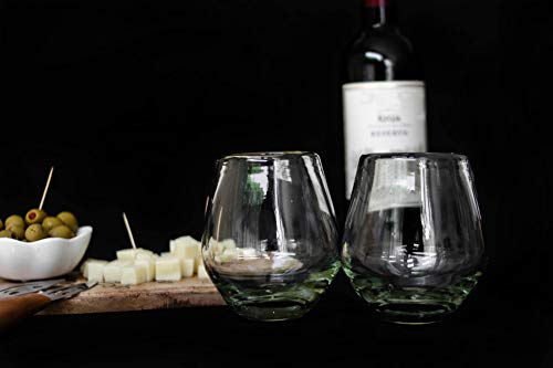 Unique Mexican Artisan Hand Blown Large Drinking Glasses for Red Wine Lovers, Popular Couples Wedding, Hostess Glassware Gift Idea Set of 4 Stem Less Recycled Lead Free Glass Cup 16 Oz