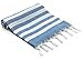 Sandy Beaches 100% Organic Cotton Turkish Towel, Large Beach Towel/Bath Towel, 39x70. Blue and White Striped