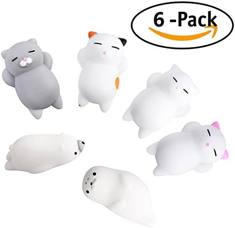 6 Pcs Animal Squishies Mochi Squeeze Healing Toys Soft Kawaii Cute Kitty Seals and Polar Bear