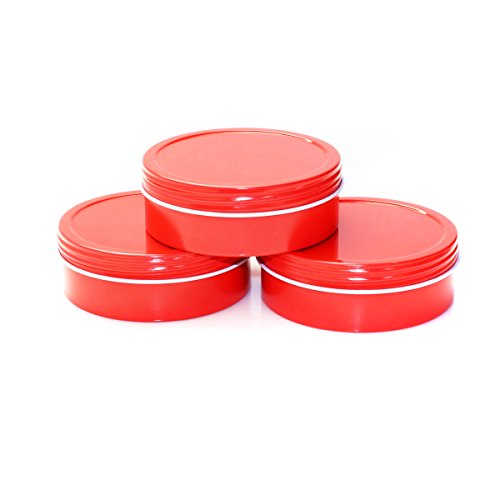 Mimi Pack 4 oz Shallow Screw Top Lid Tin Can Containers For Salves, Favors, Spices, Balms, Gifts Tin Containers 24 Pack (Red)