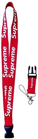 Urban Streetwear Lanyard Supreme Lanyard Red- Latest Fashion Design Neck Strap Keychain Holder Ring Style for Keys Phones Bags Accessories (Red)