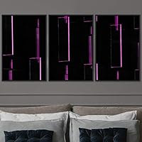 3 Piece Framed Canvas Wall Art Abstract Geometric Lights Mixed Media Canvas Prints Home Artwork Decoration for Living Room,Bedroom - 16