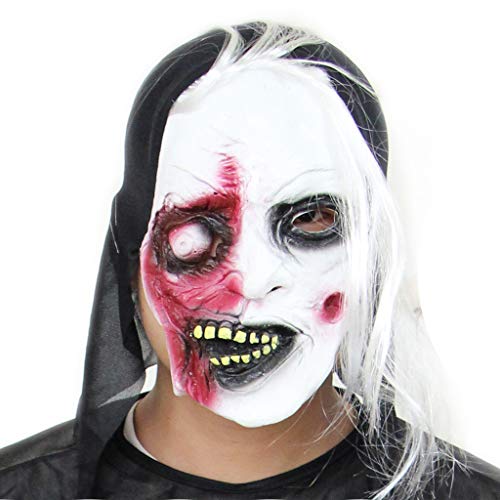AIPINQI Creepy Horror Plastic Zombie Facial Mask with Hair Makeup Mask Face Frightful for Halloween Costume Party
