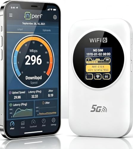 Unlocked 5G Portable WiFi 6 Router with SIM Slot, 5G/4G+ High Speed Mobile Internet Modem, Connect Up to 30 Devices, Ideal for Travel and Home Work