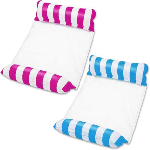 LKNBIF Swimming Pool Float Hammock, 2Pcs Pool Inflatables for Adults, 4-in-1 Water Hammock Inflatable Floating Chair Bed for Lake Beach - Blue and Pink
