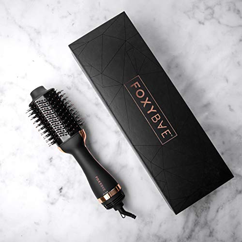 FoxyBae Blowout Dryer Brush – Professional Hair Volumizer Brush with Nylon and Boar Bristles – Hair Dryer and Brush Combo – Shine Enhancing Brush – Perfect Hair Styling Tool – Rose Gold