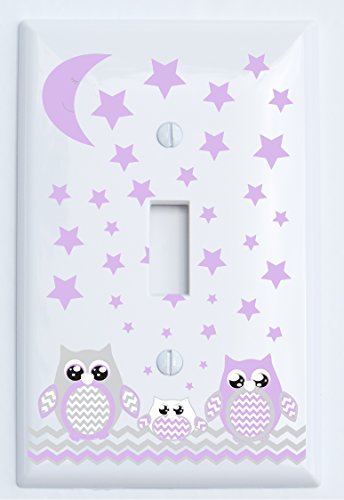 Grey and Purple Owl Light Switch Plate Covers / Single Toggle / Owl Nursery Decor (Purple Single Toggle Owl Switch Plate)