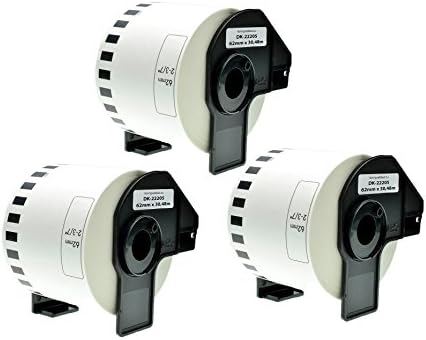 RadTek 3-Pack DK22205 DK 22205 Self Adhesive Label Rolls Compatible with Brother DK-22205 Continuous Length Paper Labelling Tape – Black on White, 62mm wide, 30.48m long