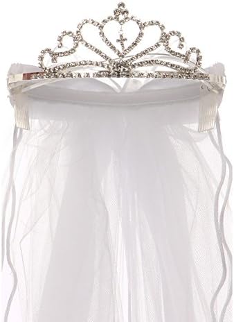 Rain Kids Girls White Rhinestone Silver Tone Tiara Communion Flower Girl Veil