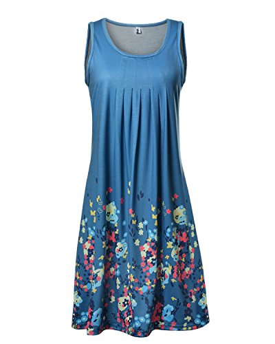 Lantch Daman Sommer Drucken Kleid Elegant Ärmellos Rundhals Knielang Lose Strandkleid Tunika – Bild 3