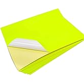 Fluorescent Neon Yellow Sticker Paper - Shipping Label Full Sheet Adhesive - 8.27 x 11.69 inch A4 Color Sticker Labels for Laser/Inkjet Printers (20 Sheets)