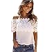 Toraway Blouses, Women Sexy Off Shoulder Casual Lace Crochet Chiffon Blouse Tops (Medium) White