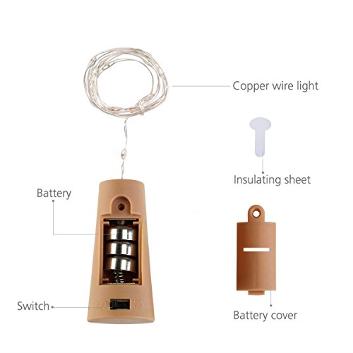 White Wine Bottle Cork Lights Starry, 6 Pack 20 LED String Battery Powered Lights, Silver Wire for Wine Bottles Decorations