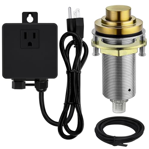 SINKINGDOM SinkTop Air Switch Kit with Champagne Bronze Long Button (Full Brass) for Garbage Disposal, Single Outlet