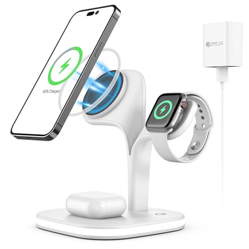 Cargador inalámbrico magnético, actualice la estación de carga MagSafe 3 en 1 con una lámpara LED compatible con iPhone 15/14/13/Pro/Pro Max/Mini, iWatch SE/9/8/7/6/5/4, Airpods 3/2/Pro/Ultra