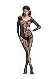 Amoretu Women Fishnet Crotchless Bodystocking Lingerie Floral Pattern Tights