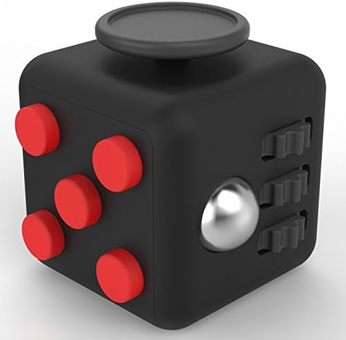 YAO FIDGET Cube Original 6 Sides Relieves Stress And Anxiety Attention TOY (6 sides Cube Regular size (1.5 In x 1.5 In), Black / Red)