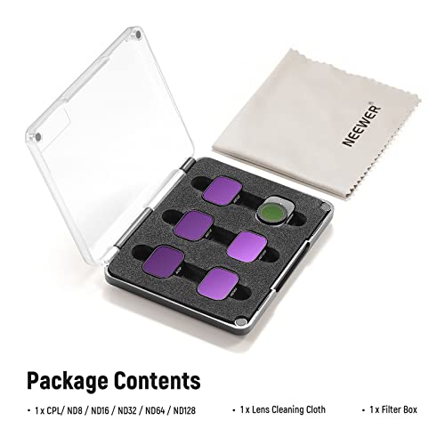 NEEWER ND Filter Set Compatible with DJI Mini 3/DJI Mini 3 Pro, Neutral Density Filter Drone Lens Accessories with Lightweight Frames&HD Multi-Coated Optical Velter, 6pcs CPL ND8 ND16 ND32 ND64 ND128