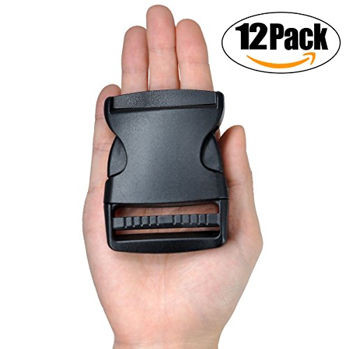 2 Inch Side Quick Release Plastic Buckles (12 Pack-Black)