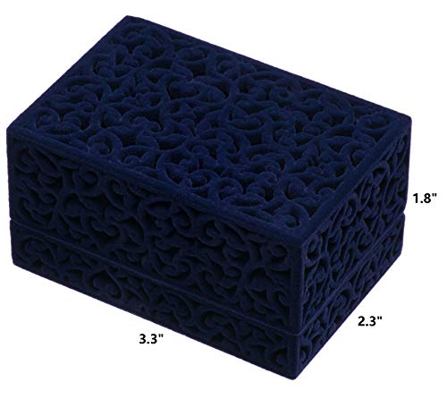 Hollow Velvet Ring Box Velvet Jewelry Box for Rings Couple Double Ring Bearer Box Engagement Gift(Dark Blue) - Thumbnail 4