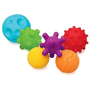 INFANTINO Textured 6 Piece Multi Ball Set for Babies and Toddlers, Multiple-Colors, Sizes & Shapes, Soft Tactile Balls…