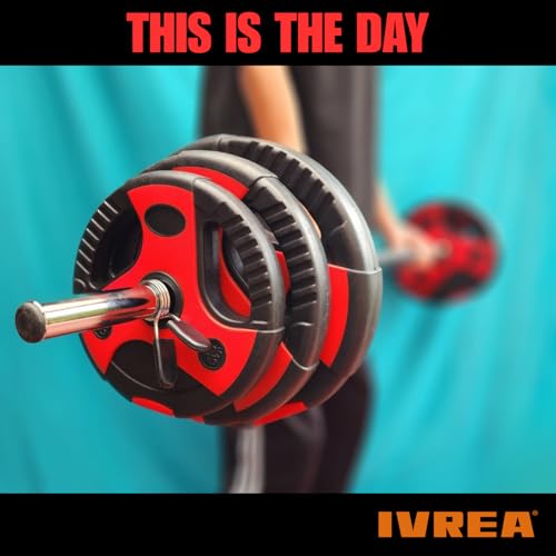 IVREA Set de Barra de Pesas 20 kg de peso ajustable. Barra de tubo de acero de 1” acolchada de 140 cm. Ideal para Principiantes, Intermedios y Ejercicio en Casa