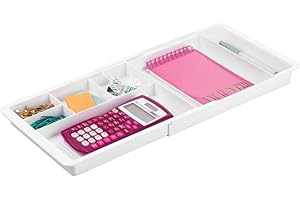 mDesign Expandable Plastic Drawer Organizer and Storage Container for Office Supplies - Gel Pen Pencil, Marker, Stationary, Desk Supply Holder for Drawers and Desktop - Lumiere Collection - White