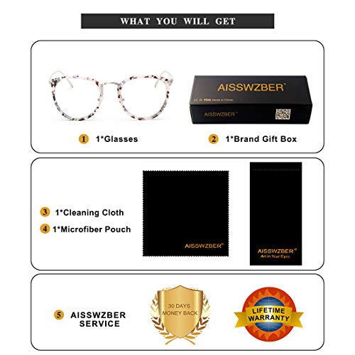 AISSWZBER Vintage Round Women Eyewear Metal Optical Frame Clear Non-prescription Eyeglasses - Thumbnail 6
