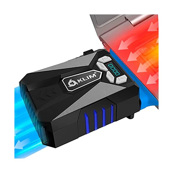 KLIM-Cool-Universal-Gaming-Laptop-PC-Cooler-High-Performance-Fan-for-Fast-Cooling-Action-USB-Hot-Air-Extractor-New-2021-Version-Blue KLIM Cool Laptop Cooler Fan - NEW 2023 - Innovative Portable Cooling Design with Display - External Gaming Cooler - High…