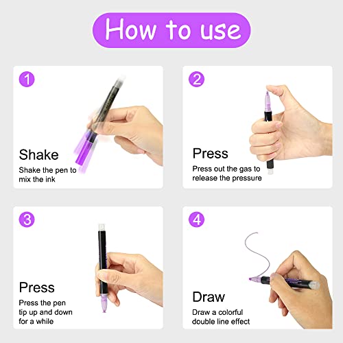 Double Line Markers Outline Pens, Super Squiggles Glitter Outline Marker Set, 12 Colors Doodle Shimmer Pen for Card Making, DIY Art Drawing, Lettering, Craft Project