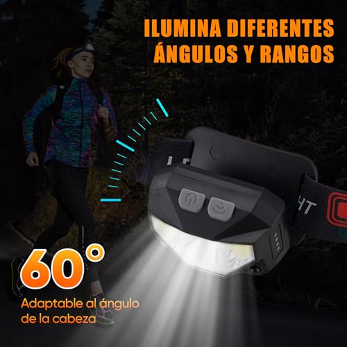 RONLADO 2 Piezas Lampara de Cabeza,Linterna Frontal con Sensor de Movimiento,Linterna de Cebeza LED con 8 Modos de Luz,Recargable,IPX4 Impermeable,Peso Ultraligero para Campismo,Ciclismo,Pesca,etc