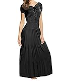 Meaneor Women Boho Cap Sleeve Smocked Waist Tiered Renaissance Summer Maxi Dress Black L