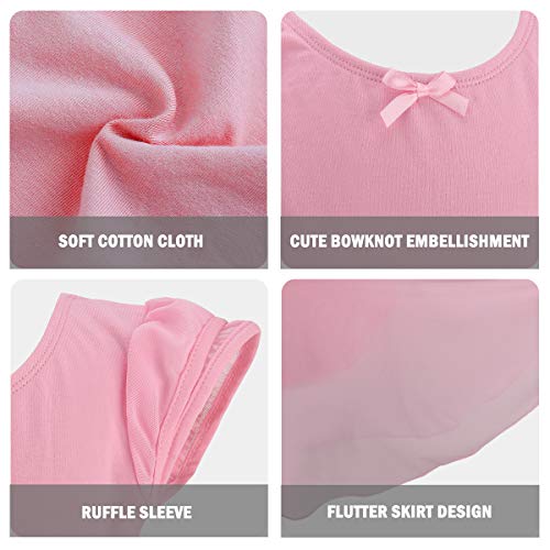 Bosowos Girls Skirted Leotard Flutter Sleeve Ballet Dancewear Cotton Front Lined for Kids Little Girl - Thumbnail 3