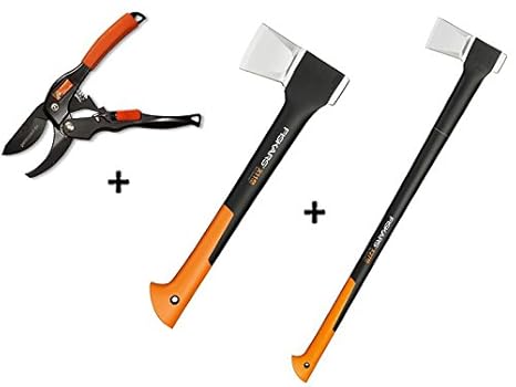 Gartenpaul Set: FISKARS Spaltaxt X27 - XXL + FISKARS Spaltaxt X11 - S + GARTENPAUL Gartenschere Amboss R1