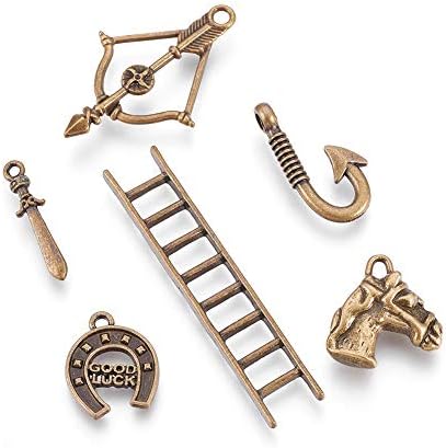 Pandahall 30pcs Old Haunt Theme Alloy Pendants 17.5~51x5~23.5x2~7mm Tibetan Style Alloy Metal Charms Antique Bronze Plated for Bracelet Necklace