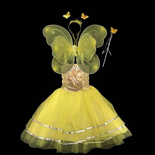 PACOOL Girls Dress Up Princess Fairy Costume Set with Dress, Wings, Wand and Headband for Children Ages 3-10